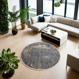 Blue Part Silk Modern Round Rug 200 × 200 cm