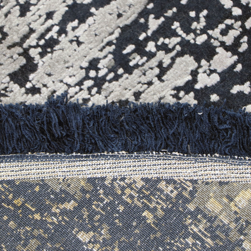 Silver & Navy Part Silk Modern Round Rug 200 × 200 cm