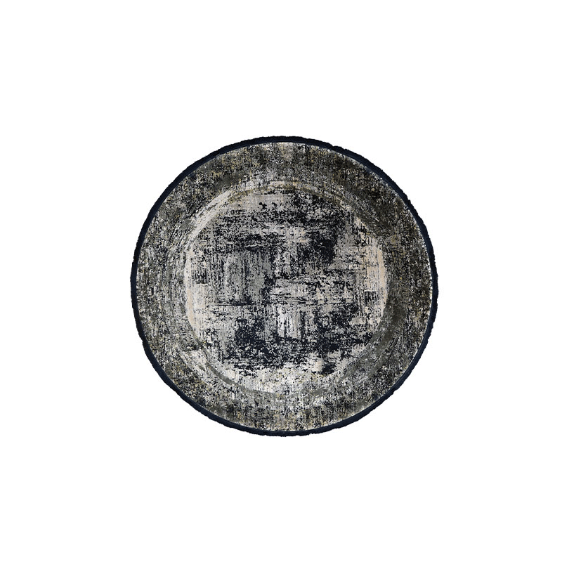Silver & Navy Part Silk Modern Round Rug 200 × 200 cm