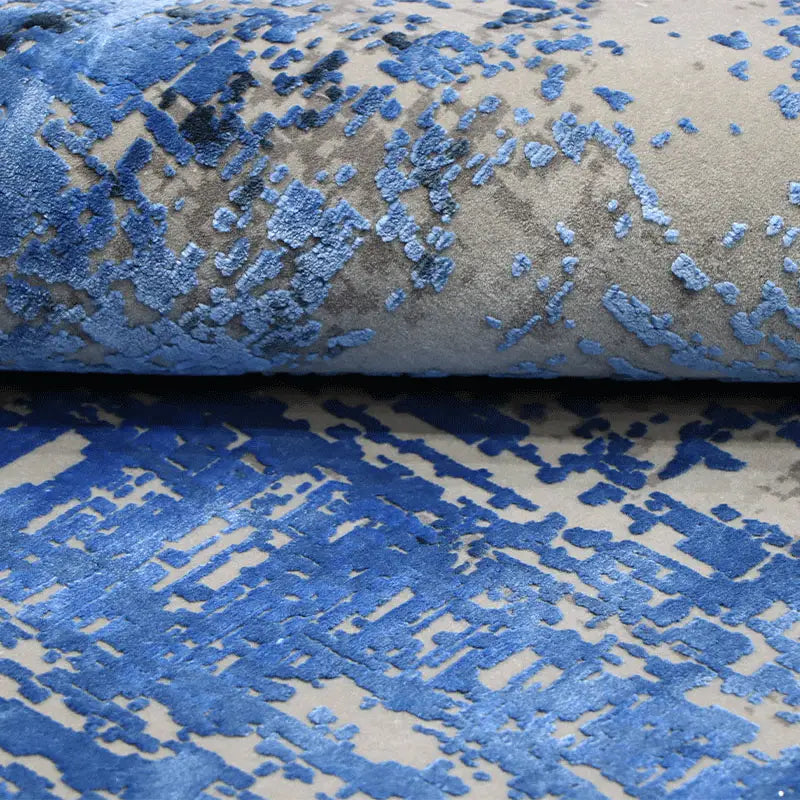 Royal Blue & Grey Part Silk Modern Round Rug 300 × 300 cm