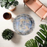 Royal Blue & Grey Part Silk Modern Round Rug 300 × 300 cm