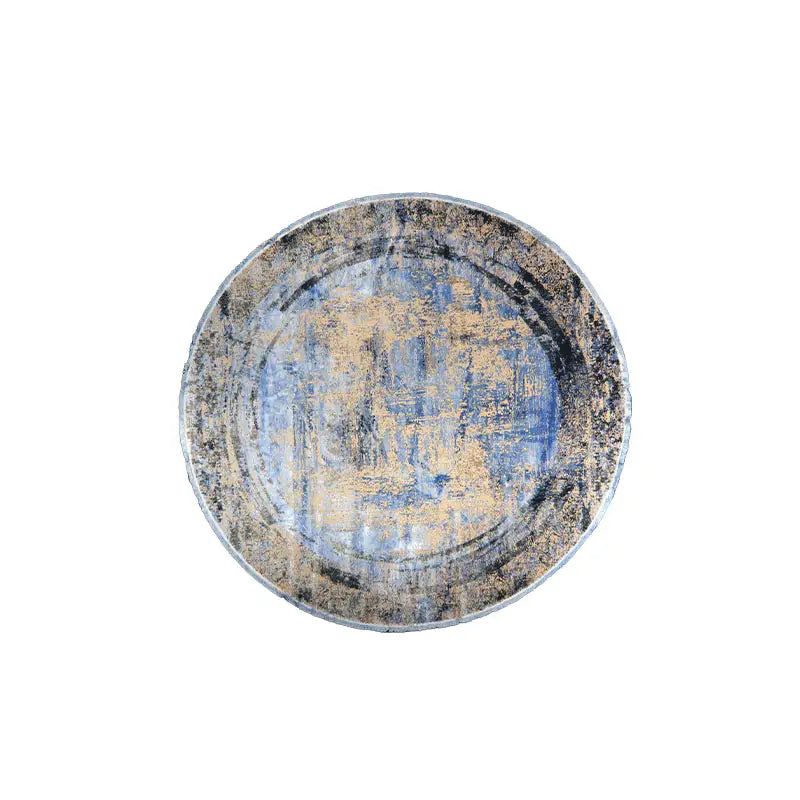 Royal Blue & Grey Part Silk Modern Round Rug 300 × 300 cm