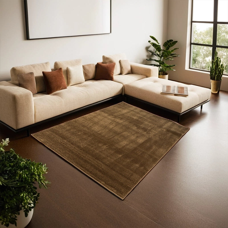 Modern Plush Pile Rugs In Brown Pianura Collection