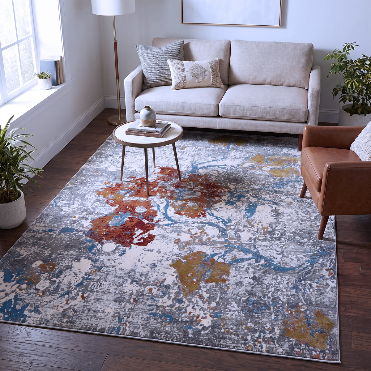 Multi-coloured Grey & Rust Abstract Floral Rug Design 290x200cm - photo 2