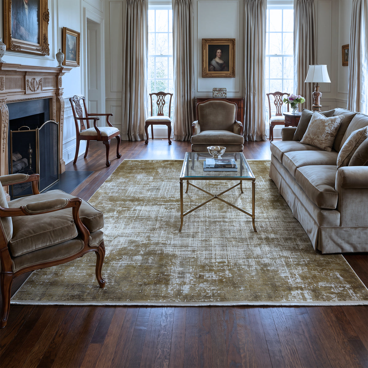 Antique Gold & Ivory Gilded Abstract Rug Design 290 × 200 cm