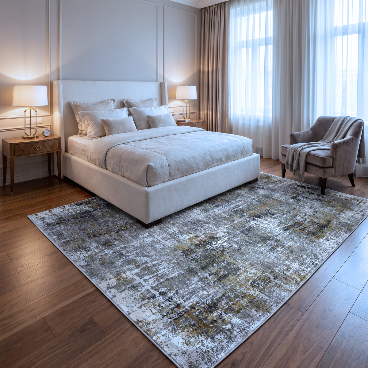 Grey, Olive & Gold Abstract Distressed Rug Design 230x160cm - photo 3