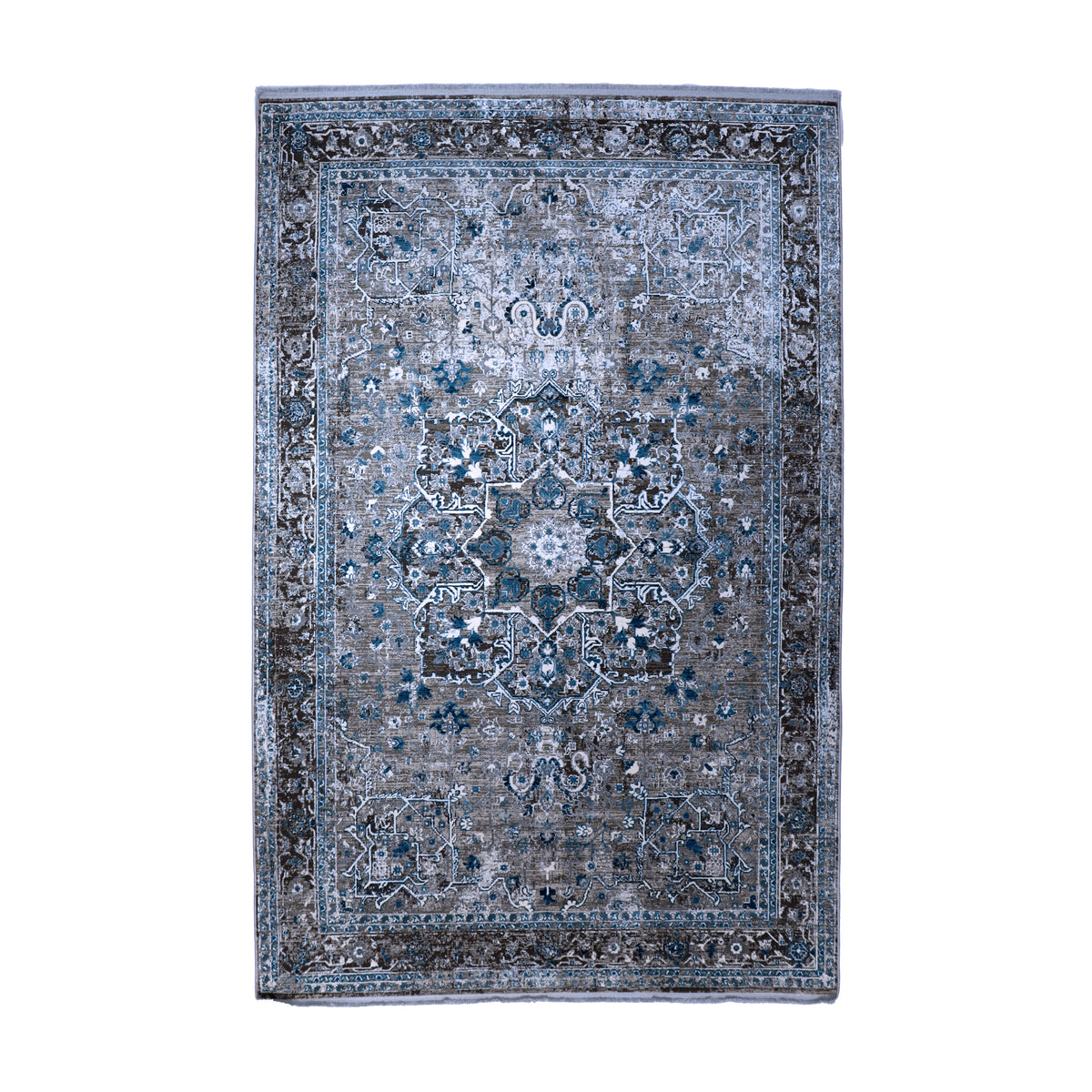 Grey & Teal Blue Caspian Distressed Persian Medallion Rug Design 230 × 160 cm