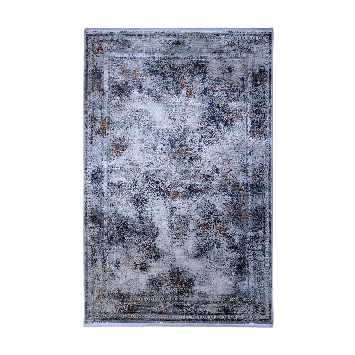 Silver Grey & Rust Distressed Ornamental Rug Design 230x160cm