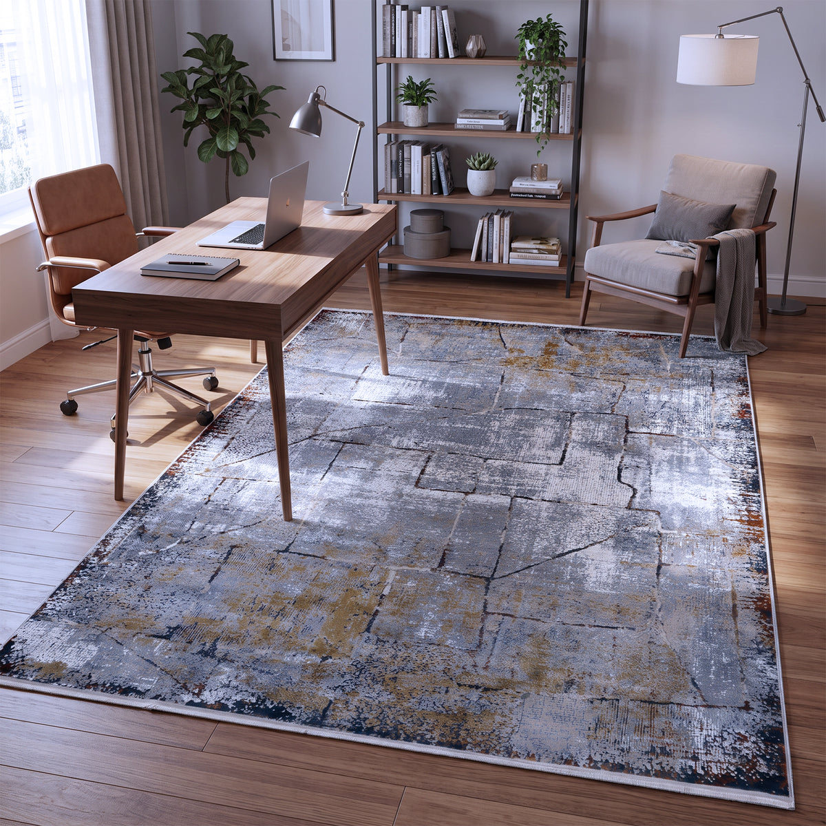 Grey, Gold & Rust Urban Abstract Rug Design 230 × 160 cm