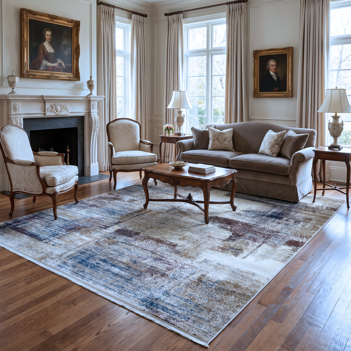 Ivory & Navy Abstract Distressed Rug Design 230x160cm - photo 3