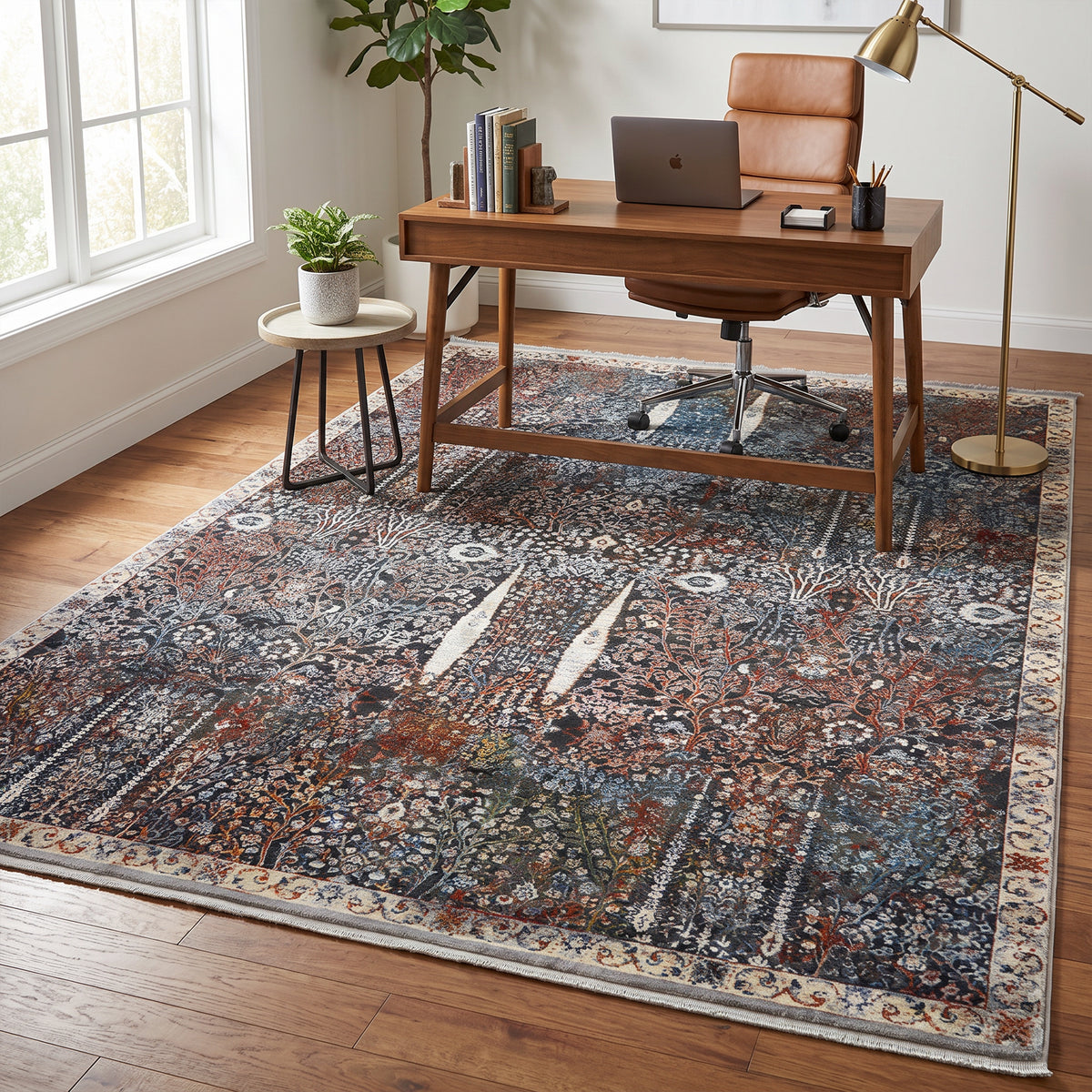 Grey & Blue Distressed Tree of Life Persian Rug Design 230x160cm - photo 3