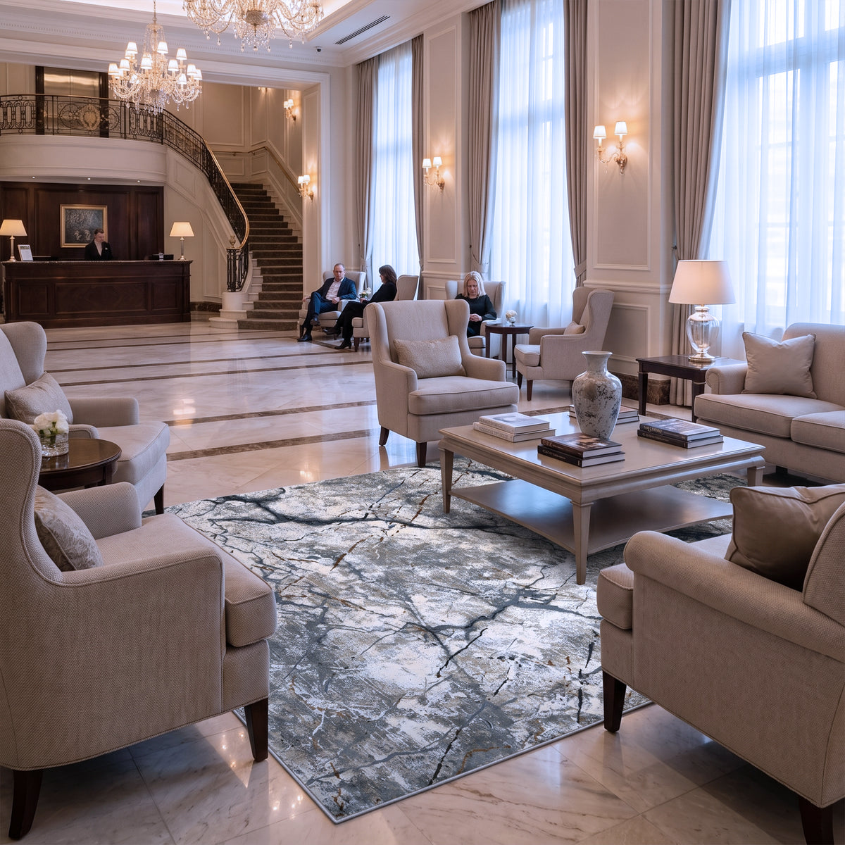 Multi-coloured Grey & Ivory Marble Abstract Rug Design 290x200cm - photo 3