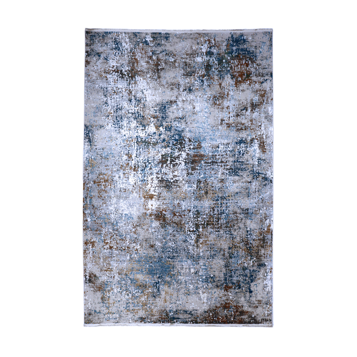 Blue, Grey & Rust Abstract Distressed Rug Design 290 × 200 cm