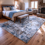 Blue, Grey & Rust Abstract Distressed Rug Design 290 × 200 cm