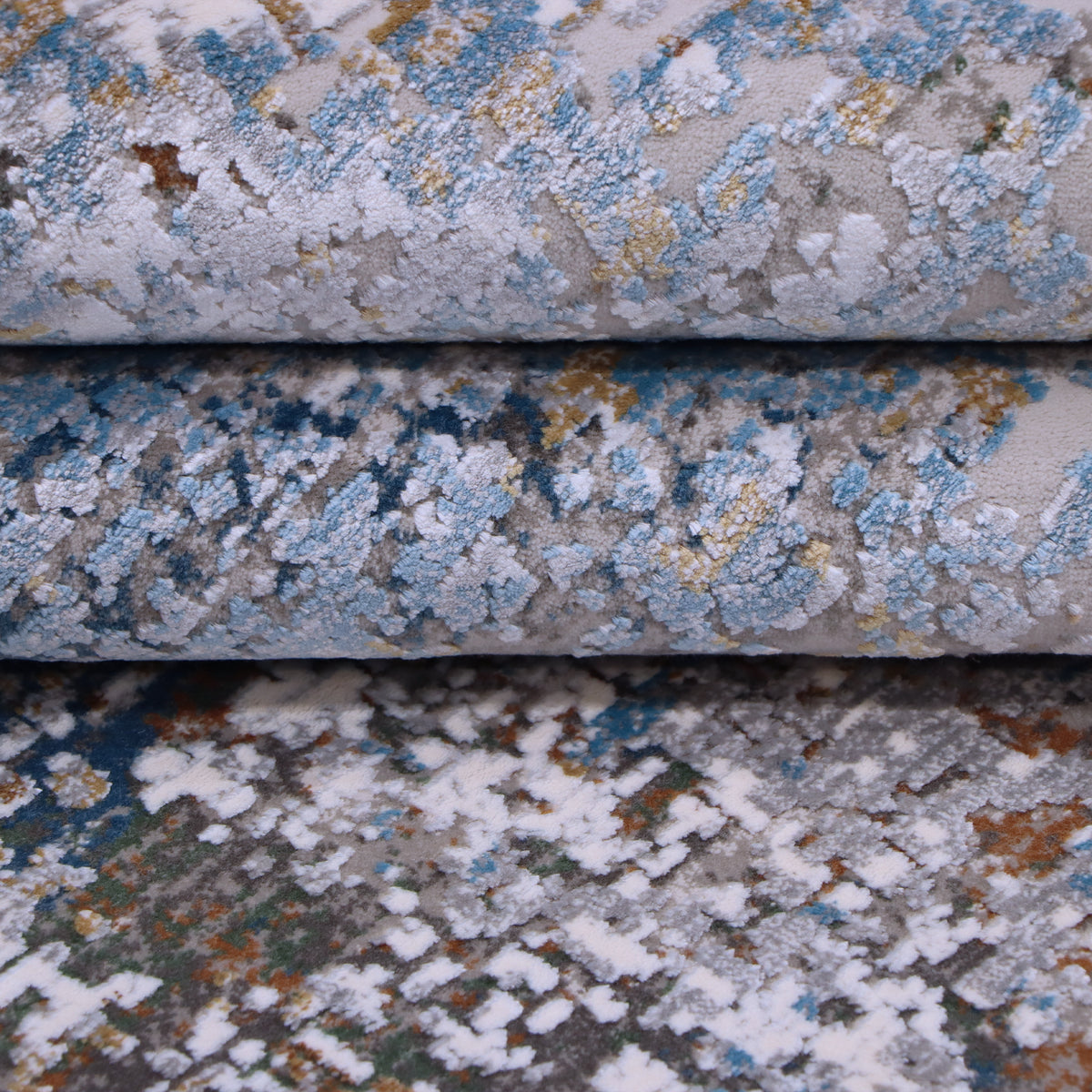 Blue, Grey & Rust Abstract Distressed Rug Design 290 × 200 cm