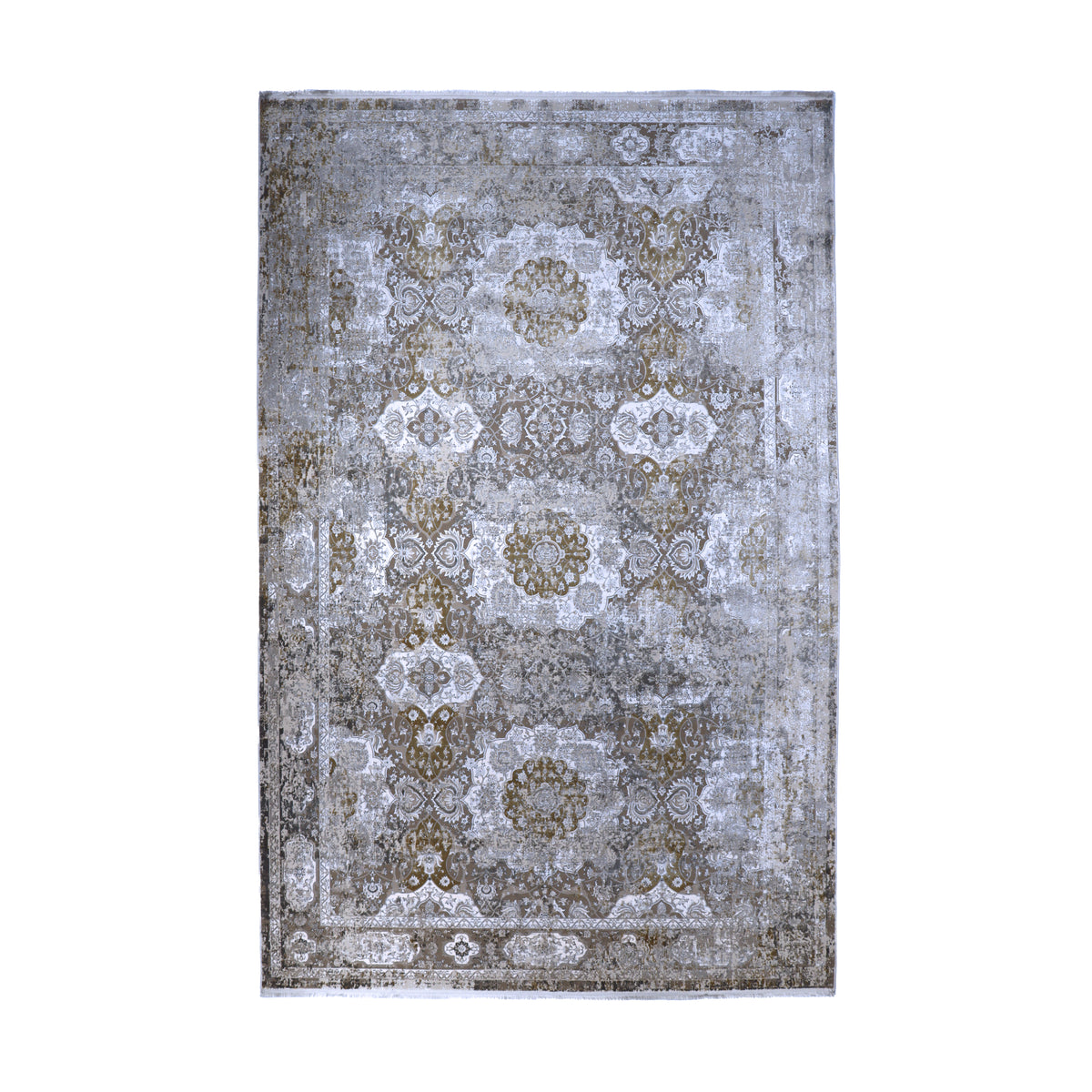 Taupe & Ivory Distressed Medallion Rug Design 290x200cm