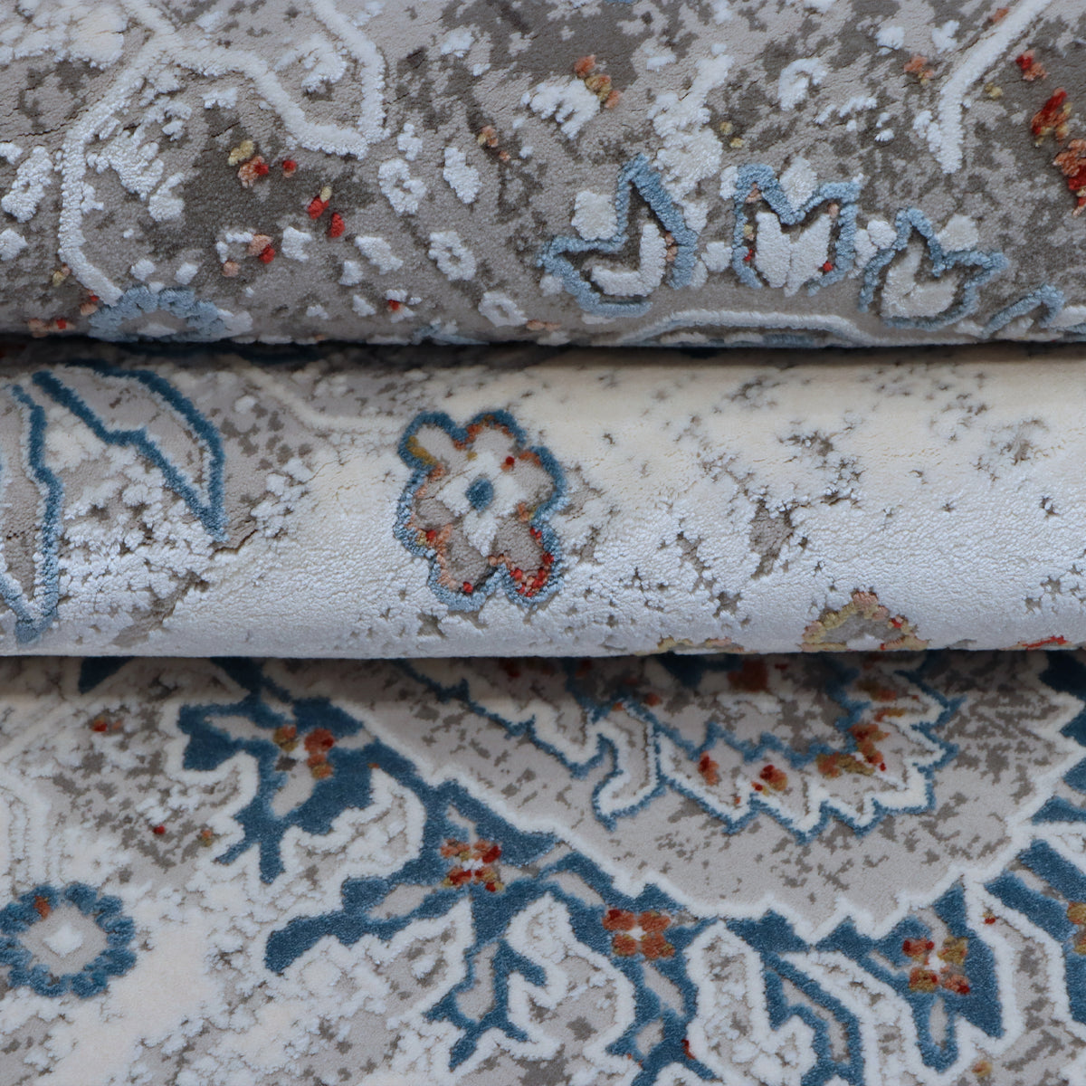 Ivory, Blue & Rust Distressed Persian-Inspired Rug Design 290x200cm - photo 3