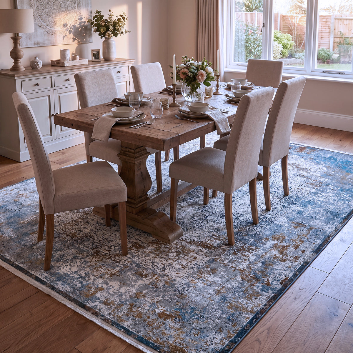 Multi-coloured Grey & Blue Distressed Medallion Rug Design 290x200cm - photo 2
