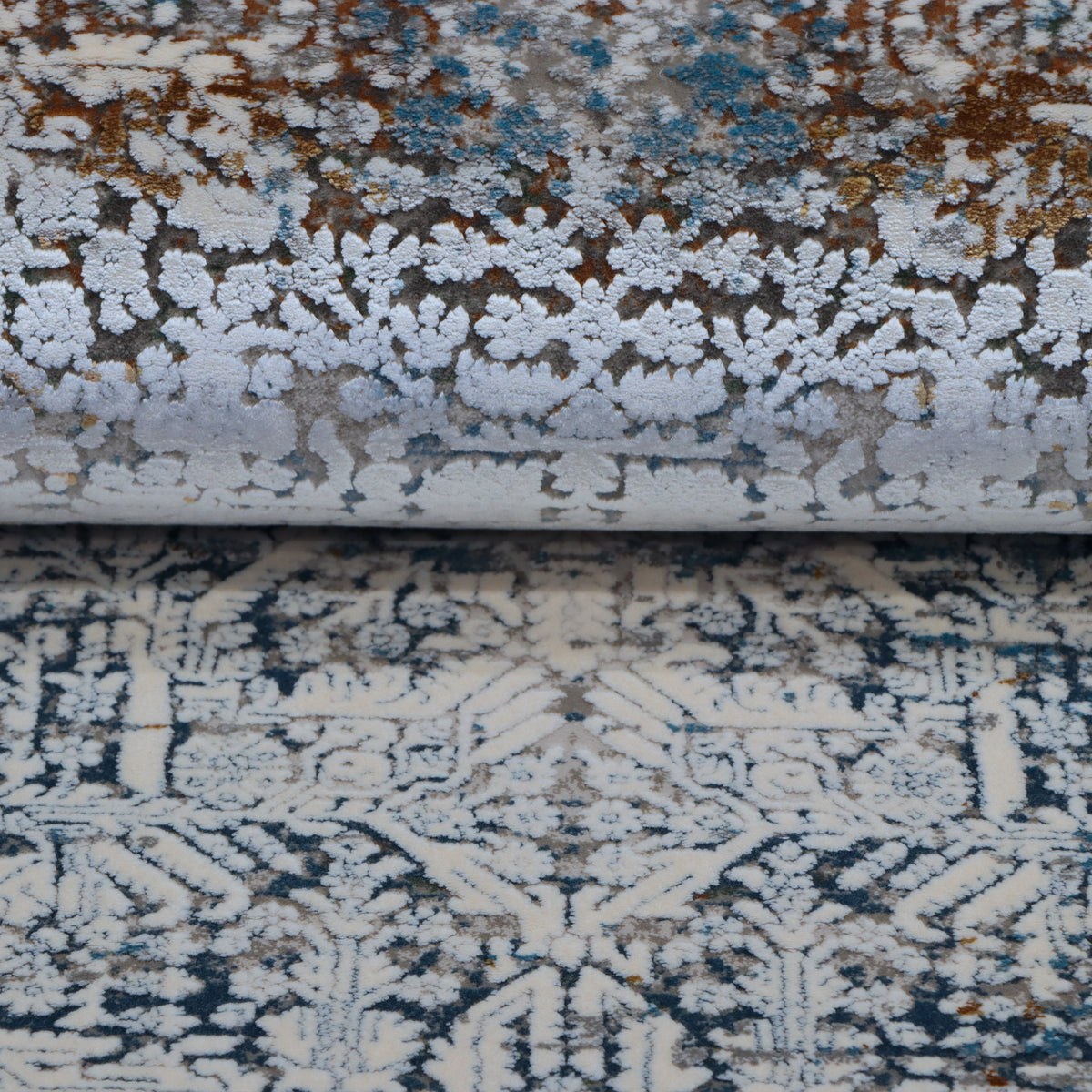 Multi-coloured Grey & Blue Distressed Medallion Rug Design 290x200cm - photo 3