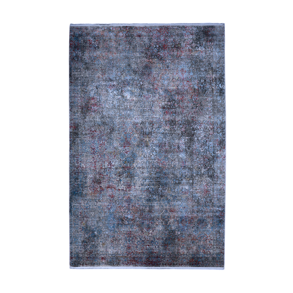 Multi-coloured Grey & Blue Distressed Persian Rug Design 290x200cm