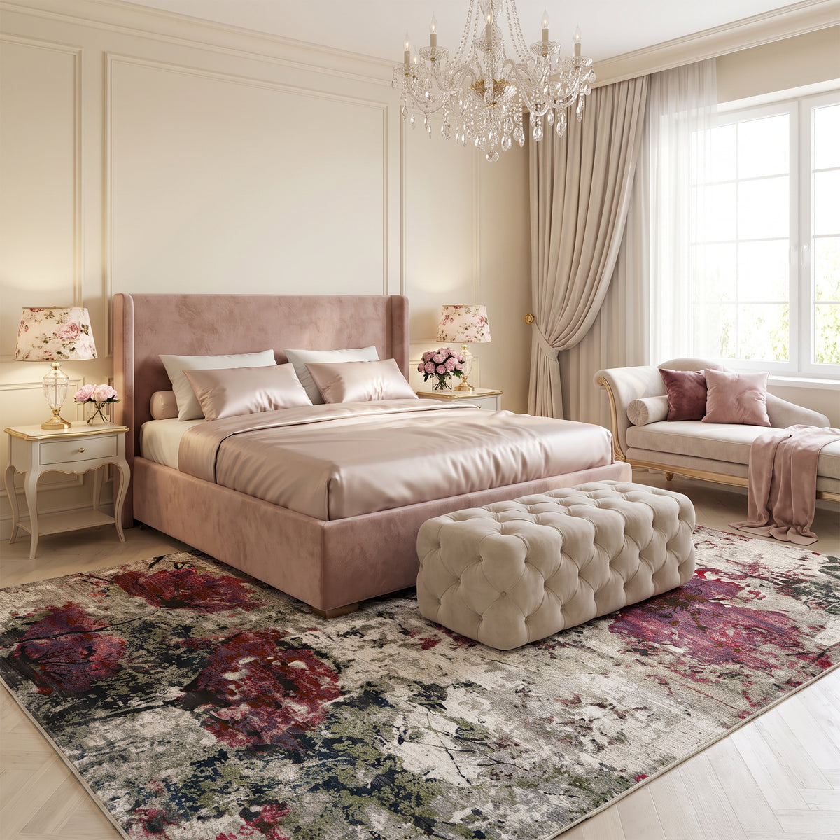 Grey & Blush Abstract Floral Rug Design 290x200cm - photo 2