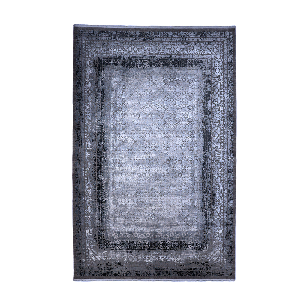 Charcoal & Silver Grey Distressed Rug Design 290x200cm