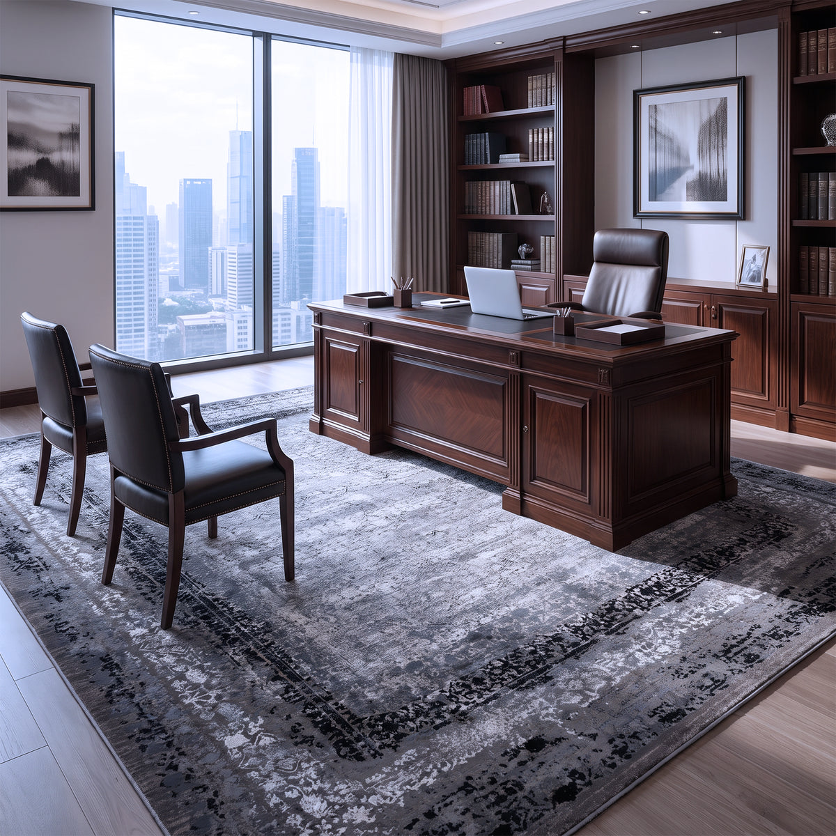 Charcoal & Silver Grey Distressed Rug Design 290x200cm - photo 2