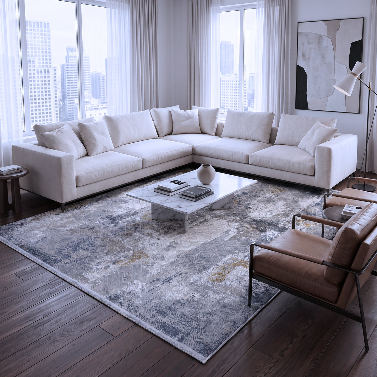 Ivory & Silver Grey Abstract Rug Design 290x200cm - photo 2