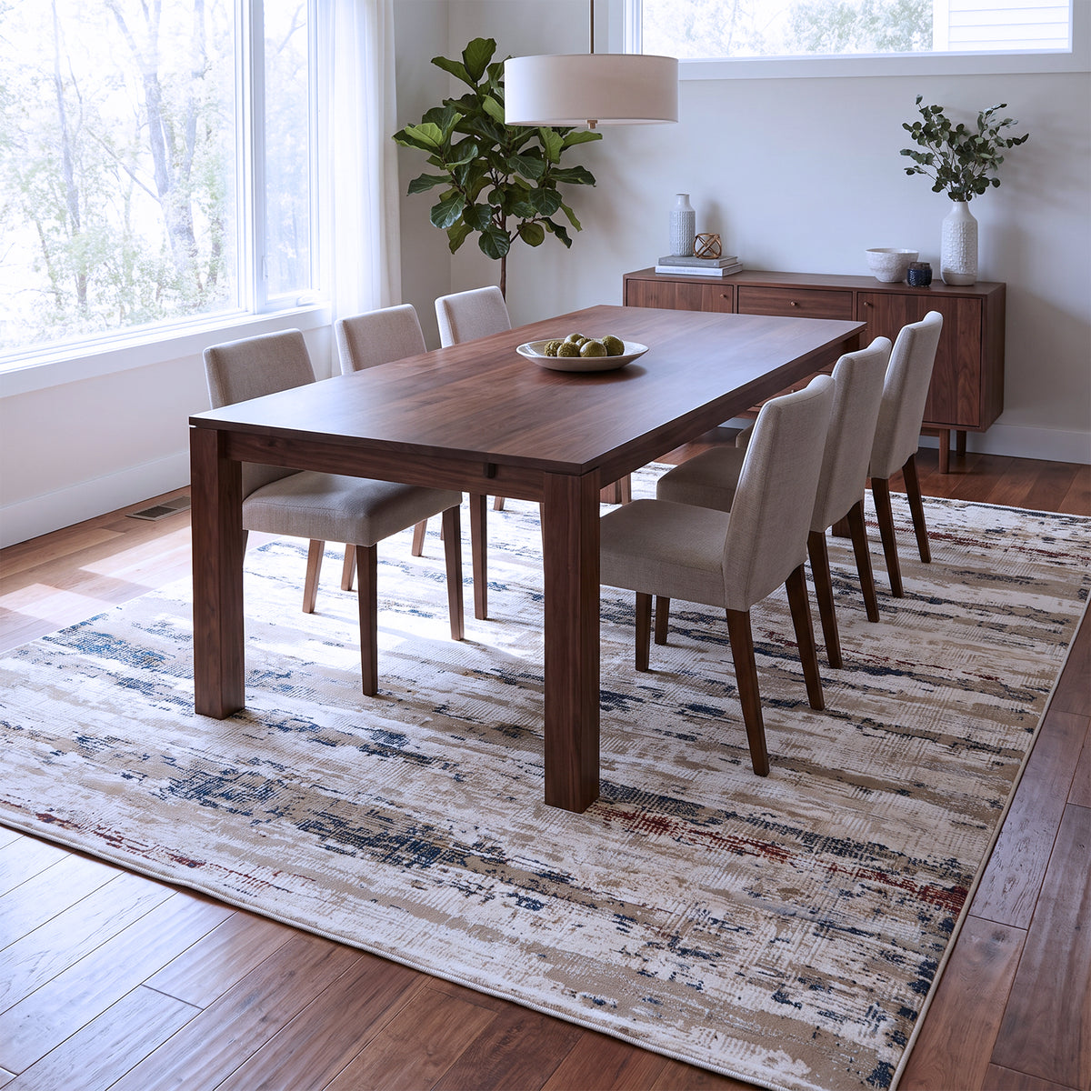Ivory & Navy Abstract Distressed Rug Design 290 × 200 cm