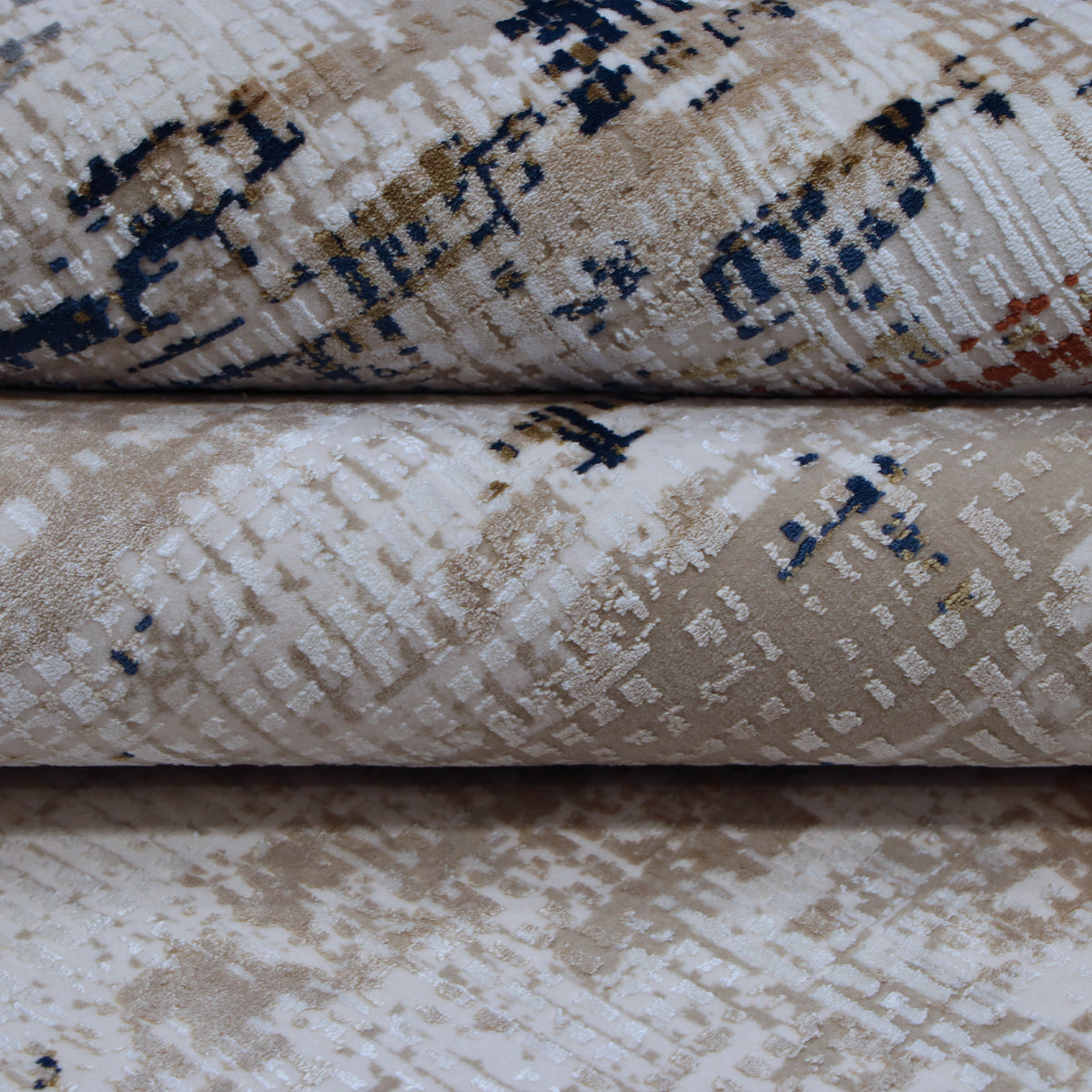 Ivory & Navy Abstract Distressed Rug Design 290 × 200 cm