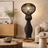 Black Rattan Trophy Floor Lamp 120 cm