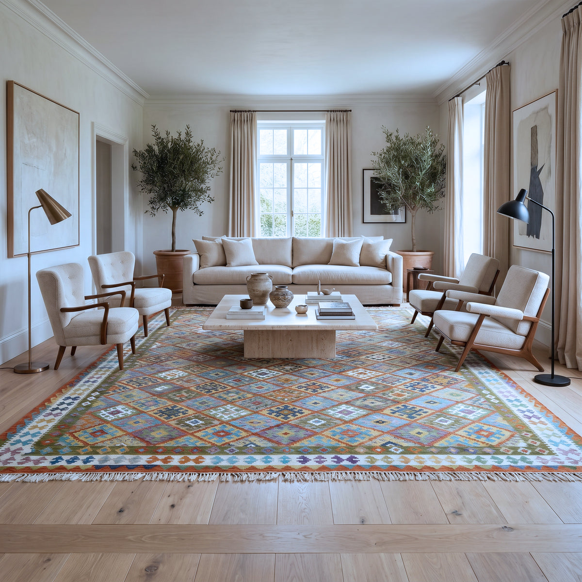Multi-Coloured Tribal Diamond Kilim Rug Design 495 × 314 cm