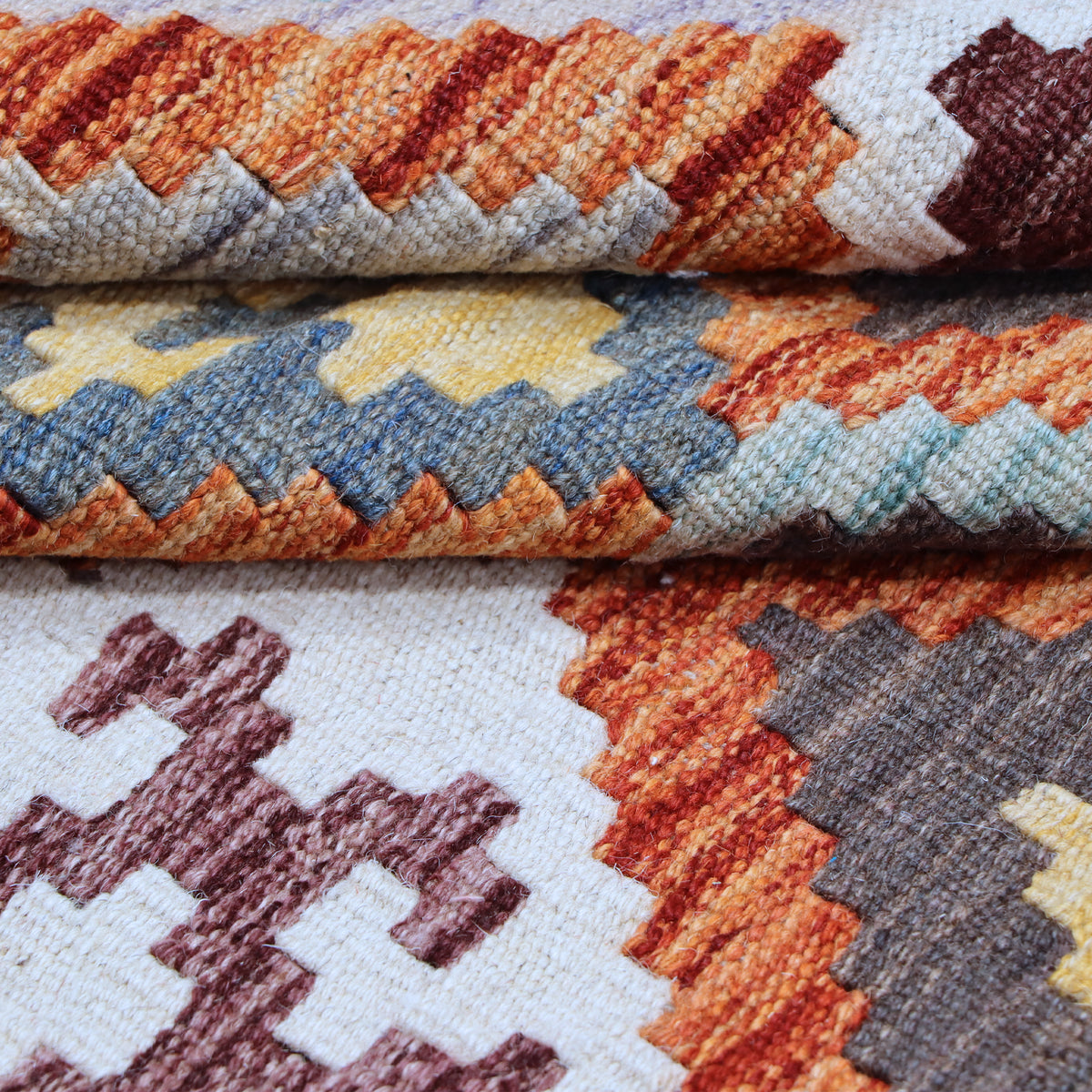 Blue & Multi-Coloured Tribal Diamond Kilim Rug Design 490 × 308 cm