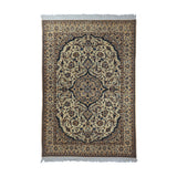 Cream & Navy Blue Persian Floral Medallion Nain Rug 229 × 154 cm