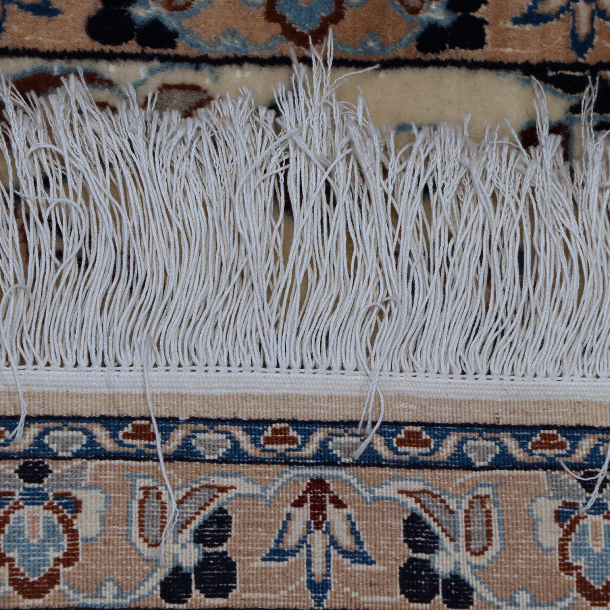 Cream & Navy Blue Persian Floral Medallion Nain Rug 229 × 154 cm