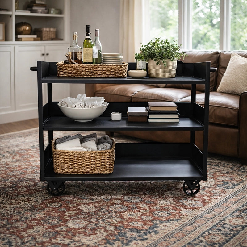 Butler Trolley Black Metal Finish 130 × 44 × 96 cm