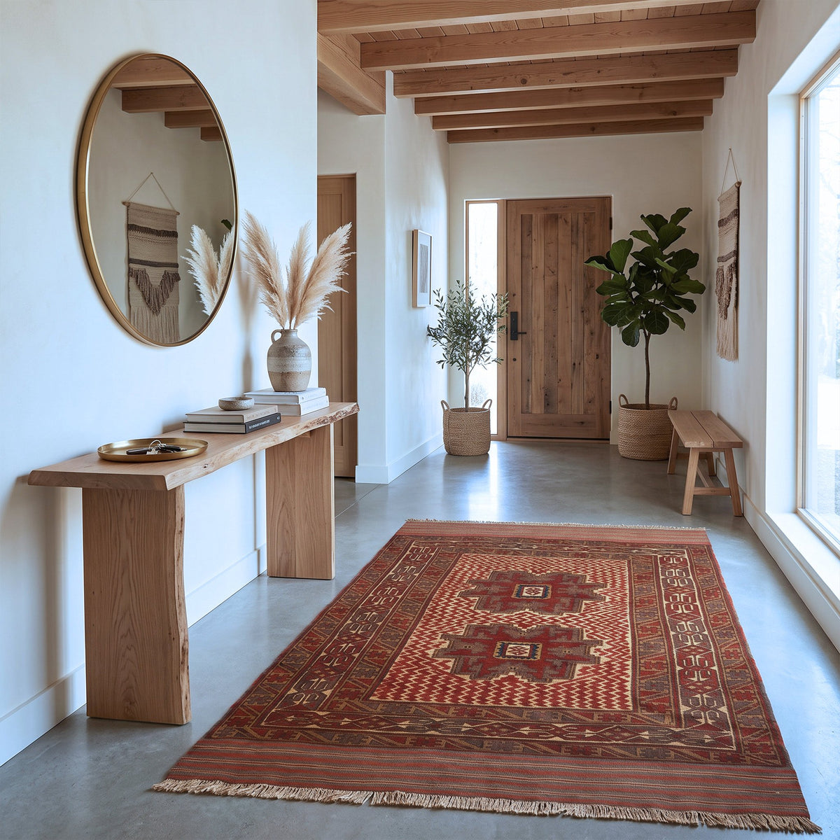 Rust, Brown & Cream Taimini Kilim Tribal Geometric Medallion Rug 187 × 122 cm - photo 2