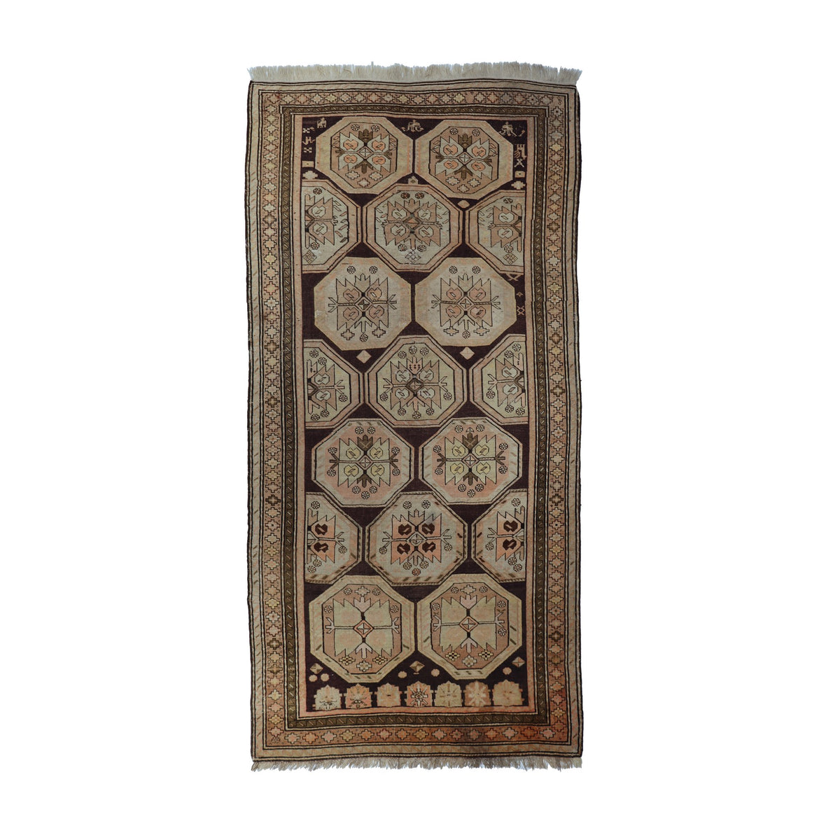 Beige, Brown & Peach Caucasian Geometric Floral Medallion Rug 300 × 150 cm