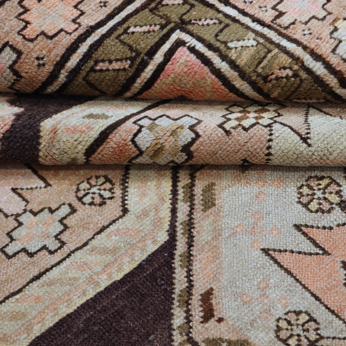 Beige, Brown & Peach Caucasian Geometric Floral Medallion Rug 300 × 150 cm - photo 4