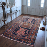 Rust, Navy & Brown Caucasian Tribal Geometric Medallion Rug 193 × 111 cm - photo 2