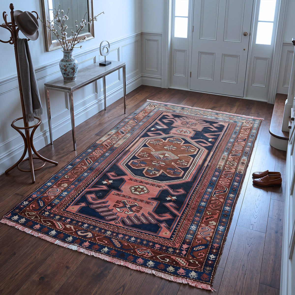 Rust, Navy & Brown Caucasian Tribal Geometric Medallion Rug 193 × 111 cm - photo 2