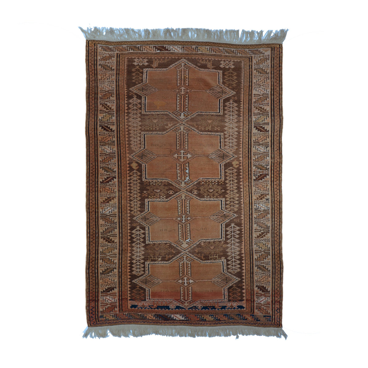 Tan, Brown & Cream Vintage Shirwan Tribal Geometric Medallion Rug 198 × 125 cm