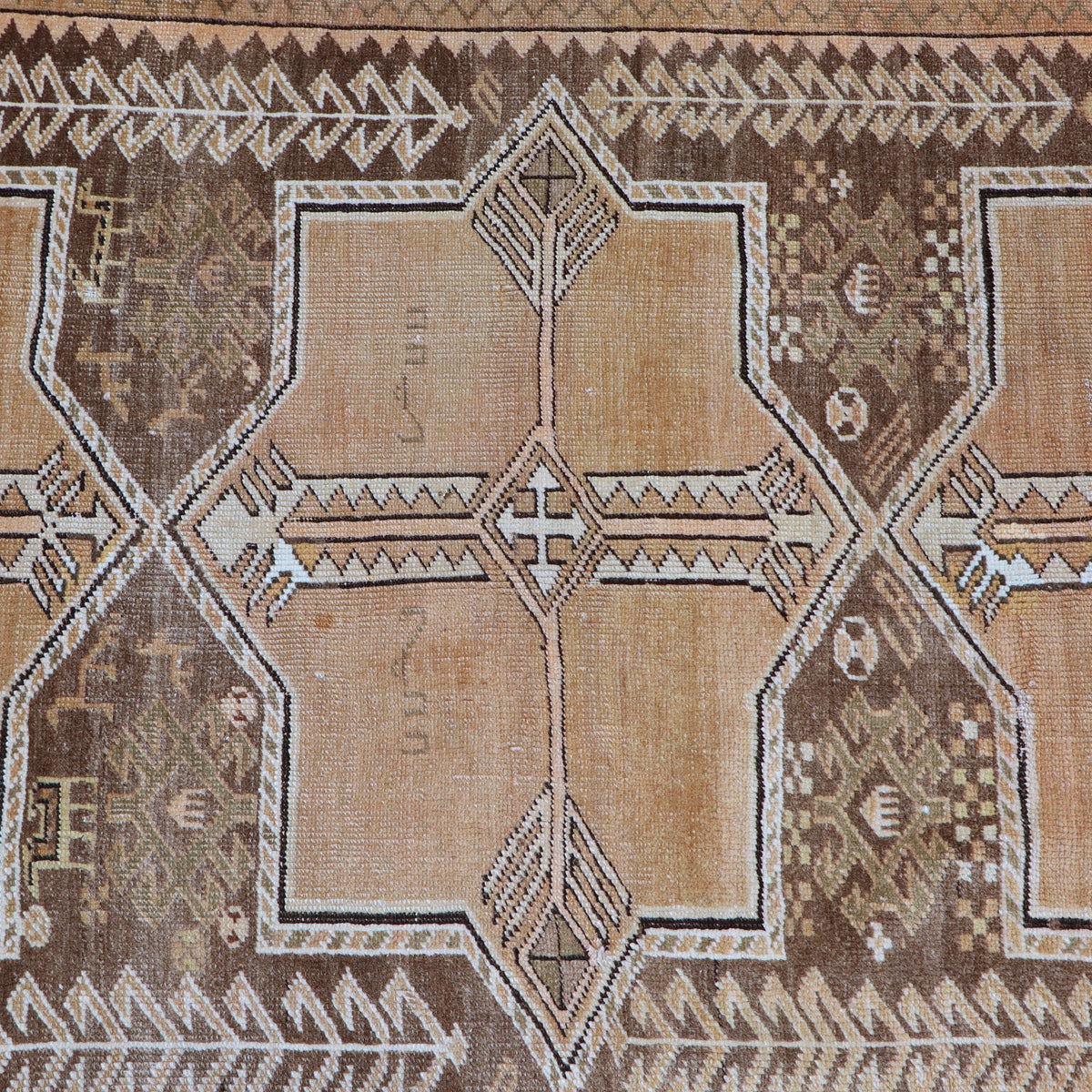 Tan, Brown & Cream Vintage Shirwan Tribal Geometric Medallion Rug 198 × 125 cm - photo 6