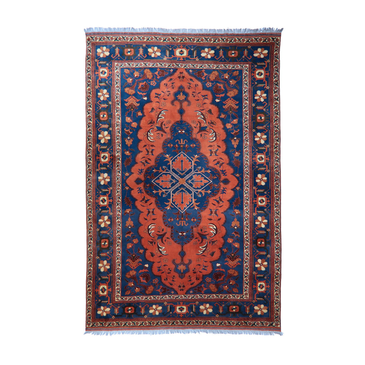 Rust, Navy & Cream Uzbek Floral Medallion Rug 335 × 254 cm
