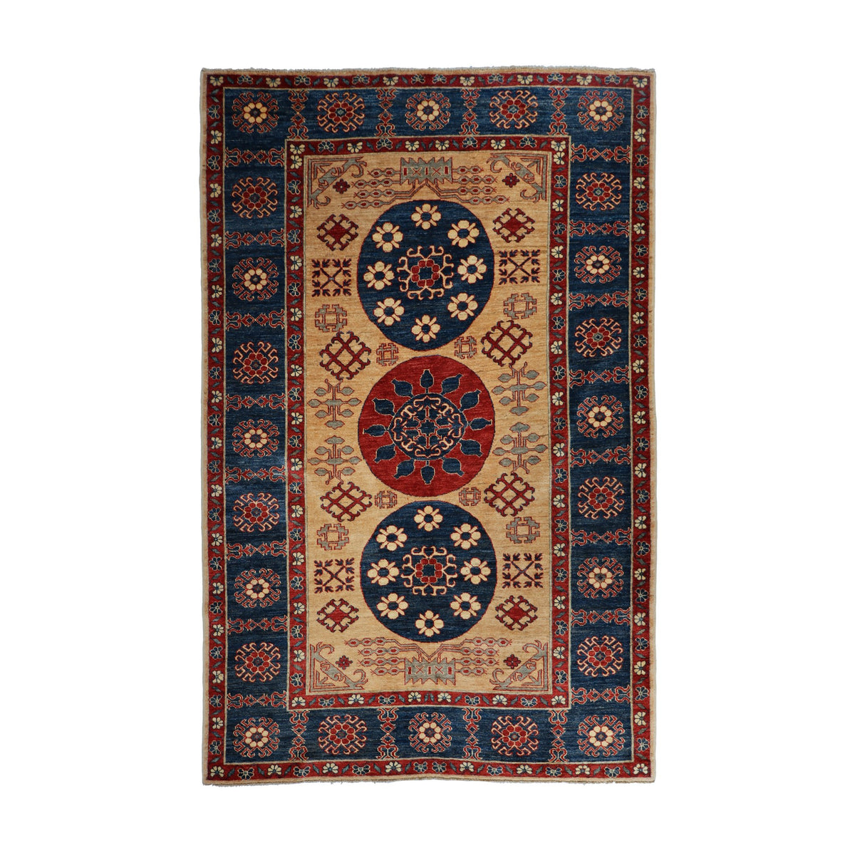 Cream, Navy & Red Erzari Kazak Floral Medallion Rug 261 × 195 cm