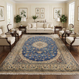 Blue & Ivory Persian Tabas Floral Central Medallion Rug 343 × 237 cm - photo 2
