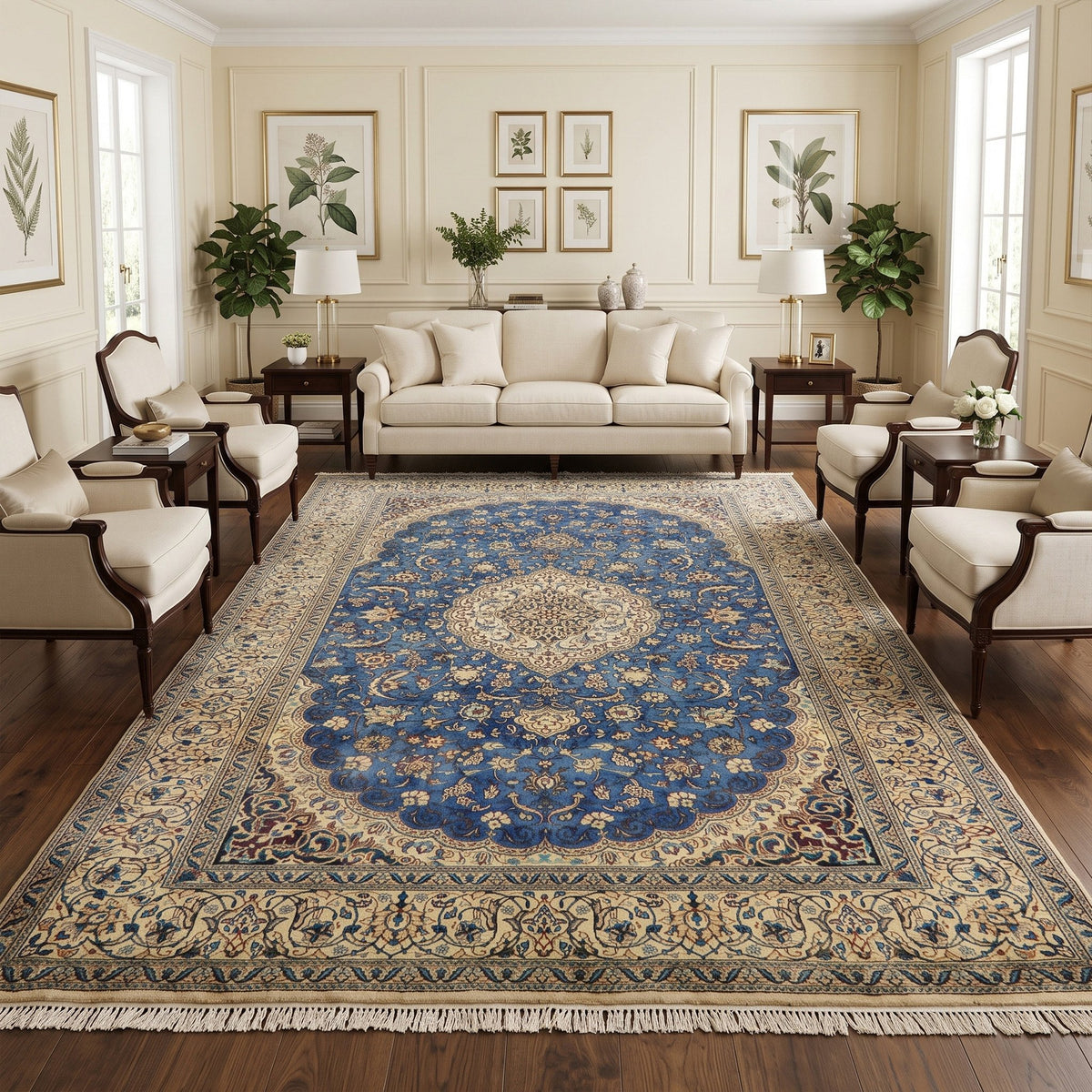 Blue & Ivory Persian Tabas Floral Central Medallion Rug 343 × 237 cm - photo 2