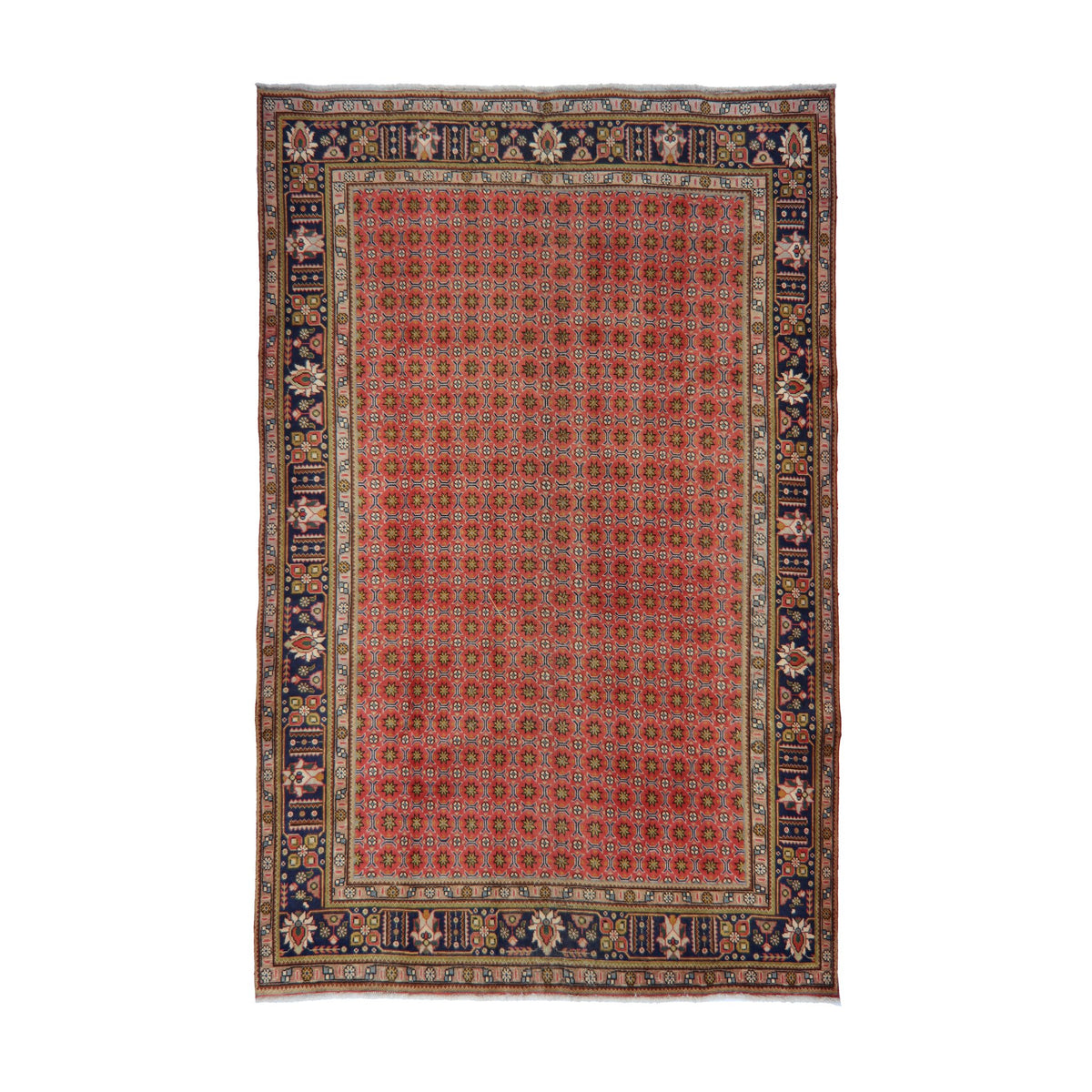 Red & Navy Persian Tabriz All-Over Geometric Floral Rug 328 × 242 cm
