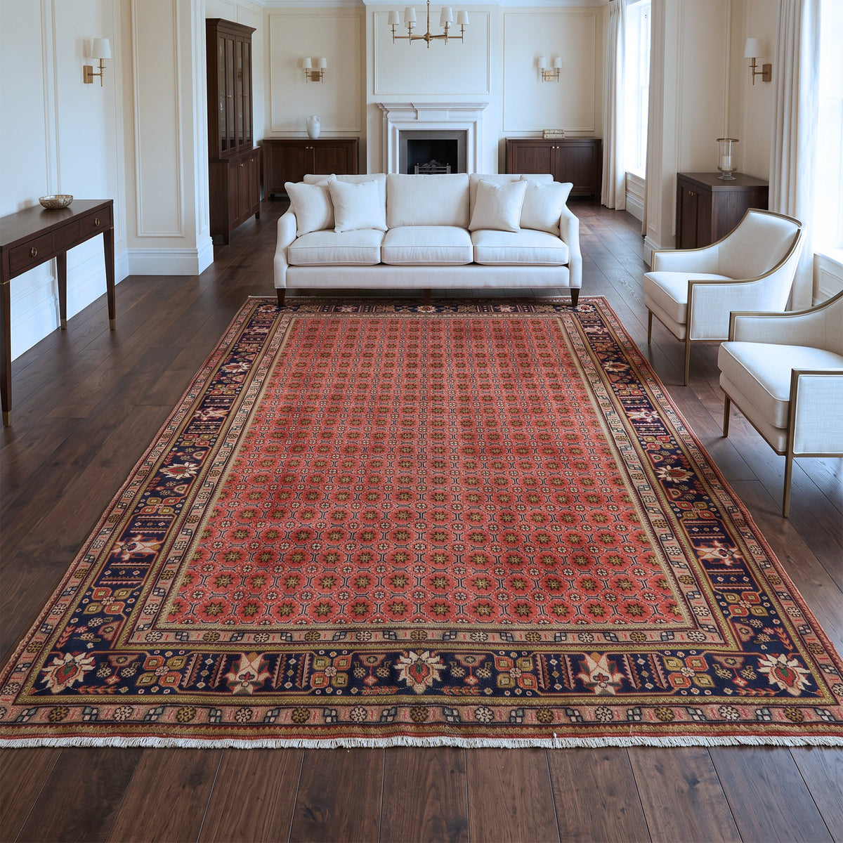 Red & Navy Persian Tabriz All-Over Geometric Floral Rug 328 × 242 cm - photo 2