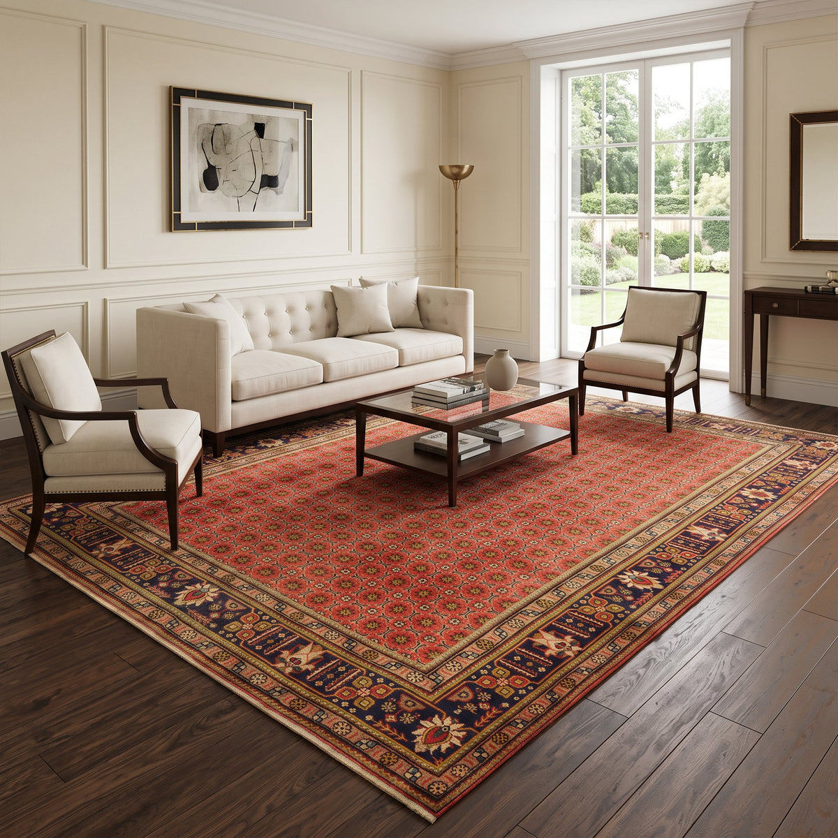 Red & Navy Persian Tabriz All-Over Geometric Floral Rug 328 × 242 cm - photo 3